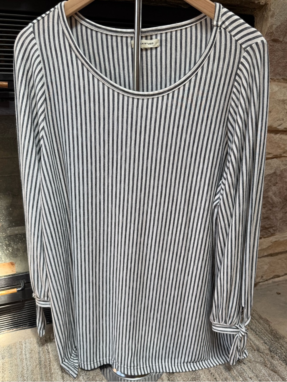Max Studio Black & White Stripe Tee with Tie Cuffs